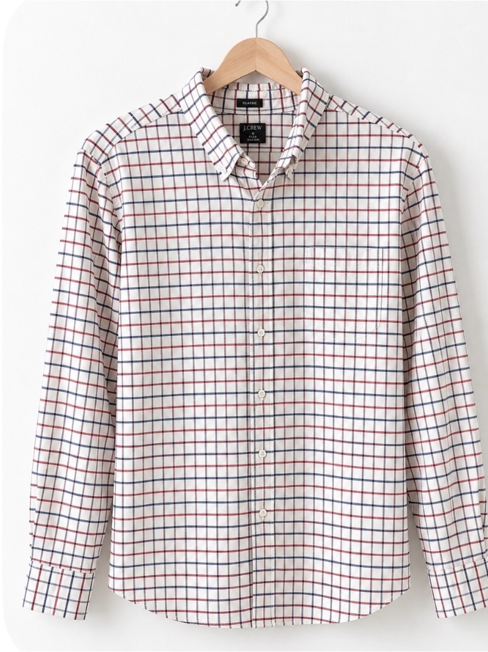 J. Crew White Windowpane Button-Down Shirt with Red & Navy Checks